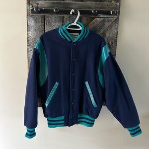 Men's Areo Mode Wool & Leather Varsity Snap Button Jacket